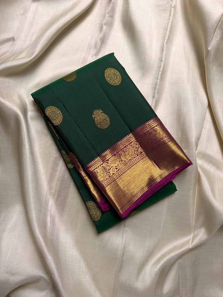 Classic Bottle Green & Wine Purple Bridal Elegance Kanchipuram Handloom Silk Saree SS19538