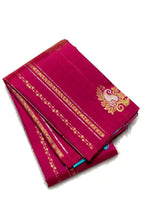 Load image into Gallery viewer, Wine Red &amp; Cerulean Blue 2gm Zari Elegance Kanchipuram Handloom Silk Saree SS20584
