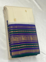 Load image into Gallery viewer, Classic Cream &amp; Bluish Violet 2gm Zari Elegance Kanchipuram Handloom Silk Saree SS27358
