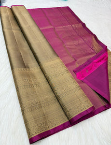 Classic Beige & Deep Pink Kanchipuram Handloom Silk Saree SS26256