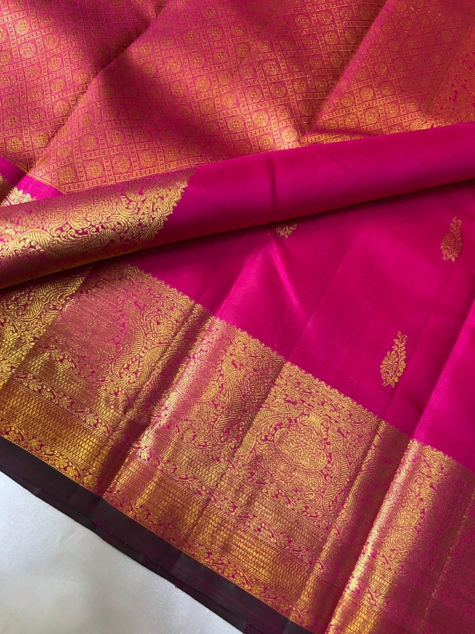 Classic Glow Pink 2gm Zari Elegance Kanchipuram Handloom Silk Saree SS24083