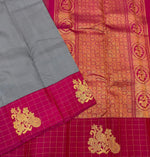 Load image into Gallery viewer, Classic Grey &amp; Ruby Pink 2gm Zari Checks Butta Elegance Kanchipuram Handloom Silk Saree SS24457
