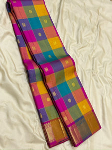 Classic Multi Color & Fuchsia Pink Butta Kanchipuram Handloom Silk Saree SS26031