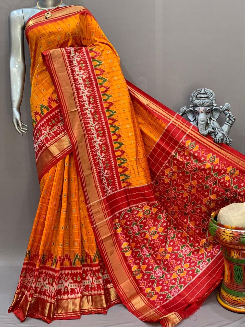 Classic Jemanthi Yellow & Orange Ikkat Elegance Handloom Soft Silk Saree SS23129