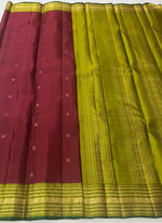 Load image into Gallery viewer, Classic Maroon &amp; Olive Green 2gm Zari Elegance Kanchipuram Handloom Silk Saree SS24763
