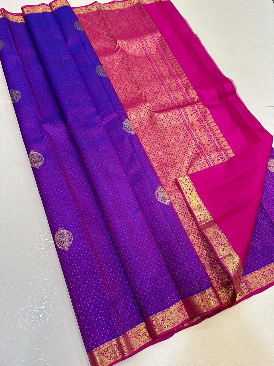 Classic Vadamalli & Dark Pink Elegance Kanchipuram Handloom Silk Saree SS24323