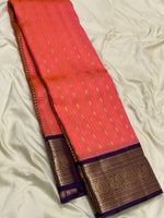 Load image into Gallery viewer, Classic Peachy Orange &amp; Violet 1gm Zari Kanchipuram Handloom Silk Saree SS25814
