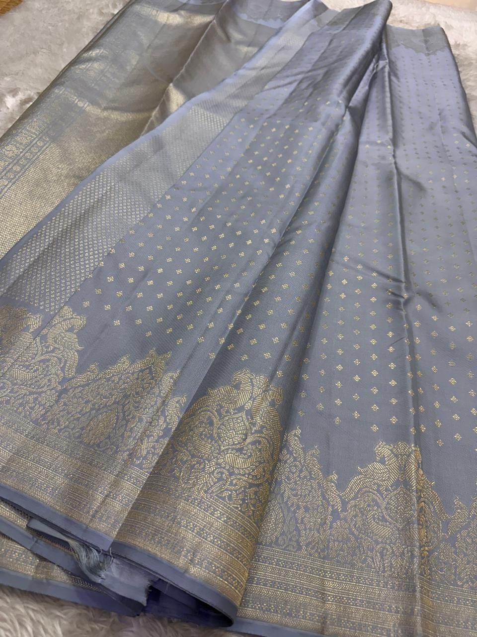 Classic Cool Blue Kanchipuram Handloom Silk Saree SS26219