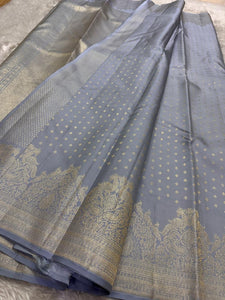Classic Cool Blue Kanchipuram Handloom Silk Saree SS26219