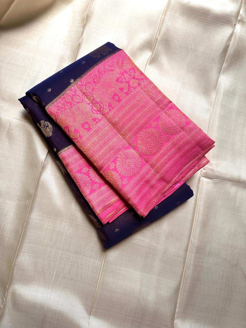 Classic Royal Blue & Hot Pink Bridal Elegance Kanchipuram Handloom Silk Saree SS26096