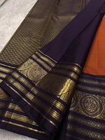 Load image into Gallery viewer, Classic Burnt Orange &amp; Bluish Black 2gm Zari Elegance Kanchipuram Handloom Silk Saree SS24235
