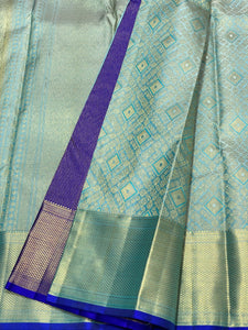 Classic Sky Blue & Royal Blue 2gm Zari Kanchipuram Handloom Silk Saree SS25619