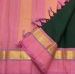 Load image into Gallery viewer, Classic Bottle Green &amp; Baby Pink 1gm Zari Korvai Elegance Kanchipuram Handloom Silk Saree SS27514
