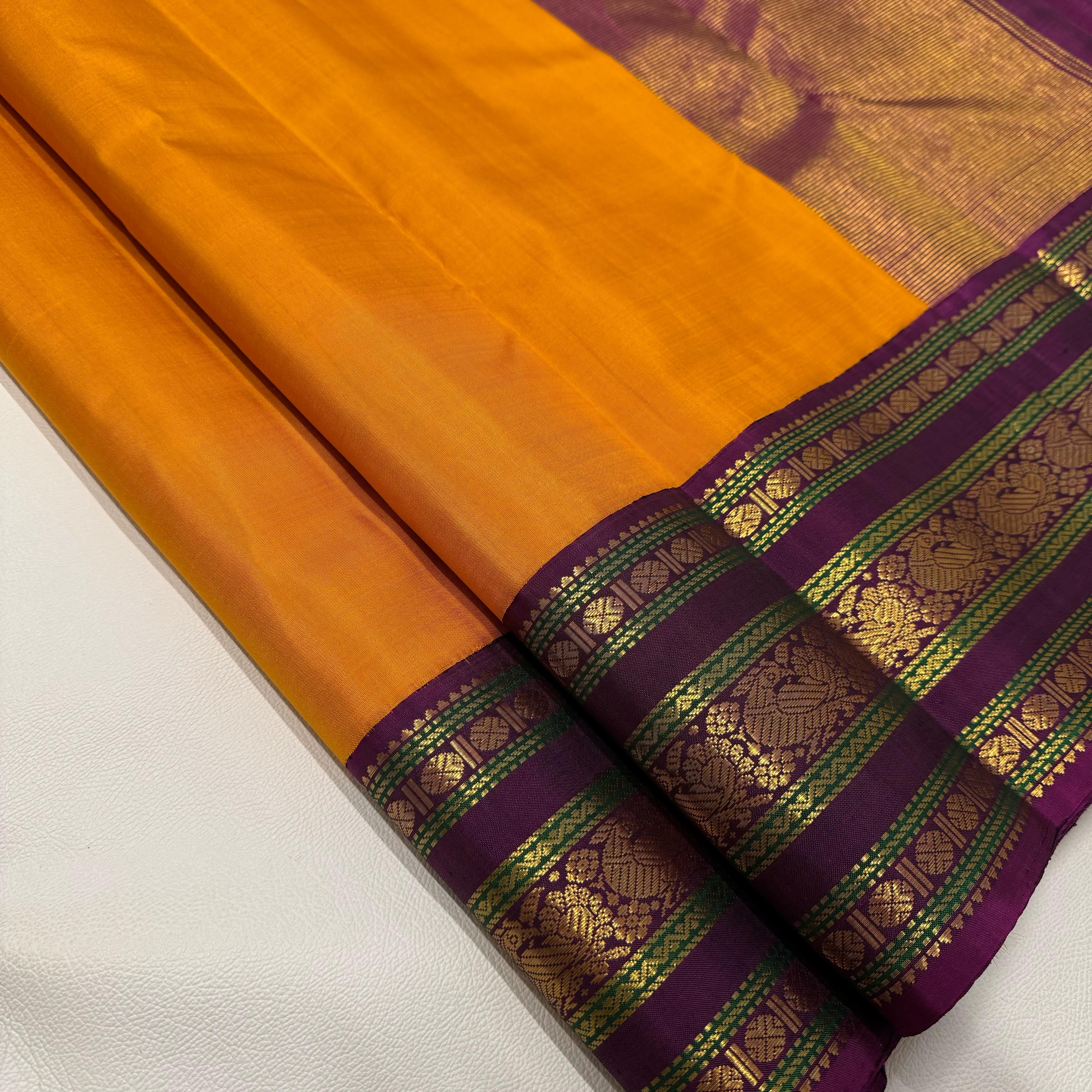 Classic Golden Yellow & Wine Red 2gm Zari Elegance Kanchipuram Handloom Silk Saree SS24628