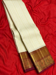 Classic Cream & Barn Red 2gm Zari Meena Border Kanchipuram Handloom Silk Saree SS25590