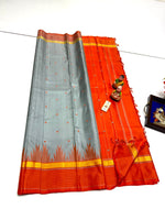 Load image into Gallery viewer, Classic Metallic Grey &amp; Apricot Orange  Korvai Elegance Handloom Soft Silk Saree SS24107
