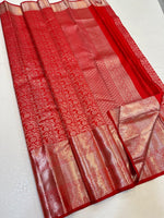 Load image into Gallery viewer, Classic Red &amp; Silver 2gm Zari Bridal Elegance Kanchipuram Handloom Silk Saree SS24361
