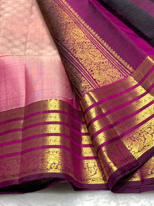 Classic Creamy Pink 2gm Zari Elegance Kanchipuram Handloom Silk Saree SS25366