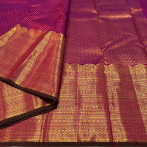 Classic Berry Pink & Dark Green 2gm Zari Bridal Elegance Kanchipuram Handloom Silk Saree SS23763