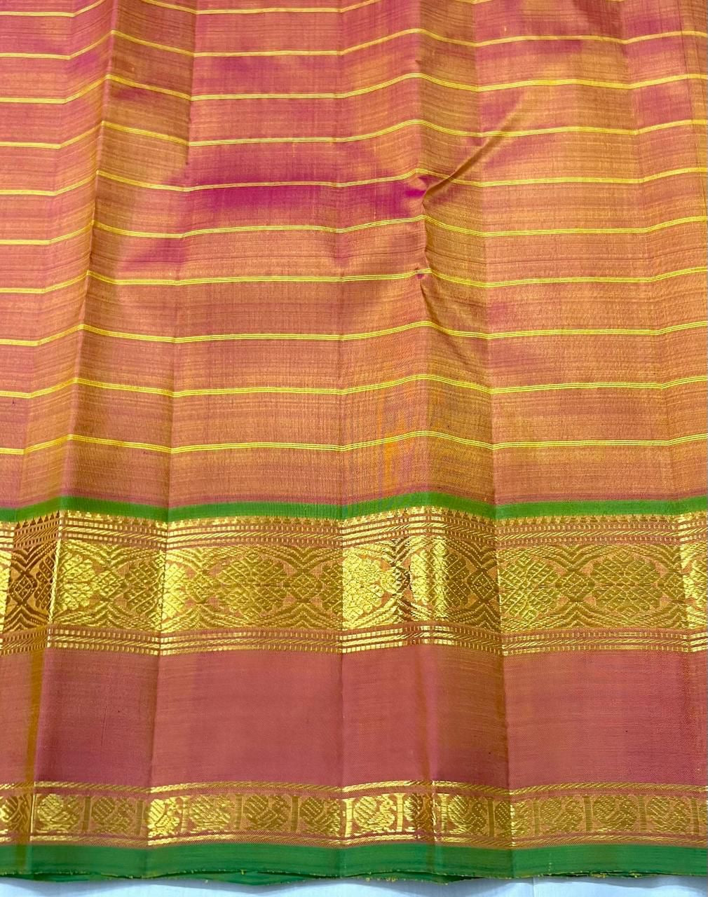 Classic Lime Yellow & Orange 2gm Zari Kanchipuram Handloom Silk Saree SS25579