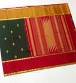 Load image into Gallery viewer, Classic Bottle Green &amp; Reddish Maroon Chocolate 3gm Zari Elegance Kanchipuram Handloom Silk Saree SS27561
