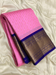 Classic Baby Pink & Royal Blue 1gm Zari Kanchipuram Handloom Silk Saree SS25810