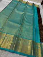 Load image into Gallery viewer, Classic Dark Chocolate &amp; Sky Blue 2gm Zari Bridal Elegance Kanchipuram Handloom Silk Saree SS24479
