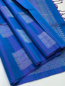 Classic Azure Blue Double Warp Elegance Handloom Soft Silk Saree SS26413