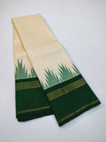 Load image into Gallery viewer, Classic Butter Cream &amp; Dark Green 2gm Zari Elegance Kanchipuram Handloom Silk Saree SS27564
