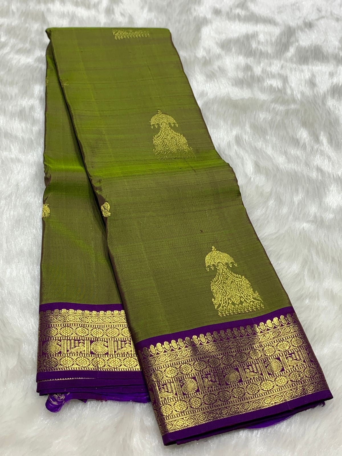 Classic Olive Green & Vadamalli 2gm Zari Kanchipuram Handloom Silk Saree SS25987