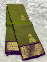Load image into Gallery viewer, Classic Olive Green &amp; Vadamalli 2gm Zari Kanchipuram Handloom Silk Saree SS25987
