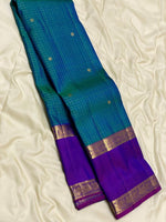 Load image into Gallery viewer, Classic Peacock Blue &amp; Purple 2gm Zari Vaira Oosi Kanchipuram Handloom Silk Saree SS25584
