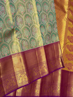Load image into Gallery viewer, Classic Pastel Green &amp; Violet 2gm Zari Tissue Brocade Bridal Elegance Kanchipuram Handloom Silk Saree SS27090
