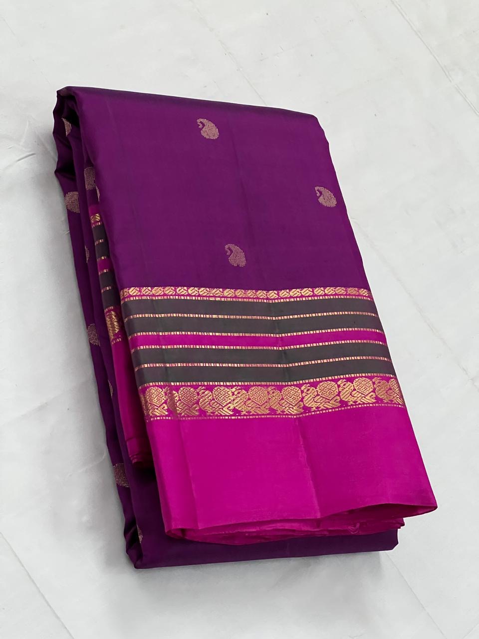 Classic Vadamalli Purple & Pink 2gm Zari Elegance Kanchipuram Handloom Silk Saree SS25347