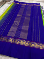 Load image into Gallery viewer, Classic Lime Green &amp; Royal Blue 2gm Zari Korvai Checks Elegance Kanchipuram Handloom Silk Saree SS27814

