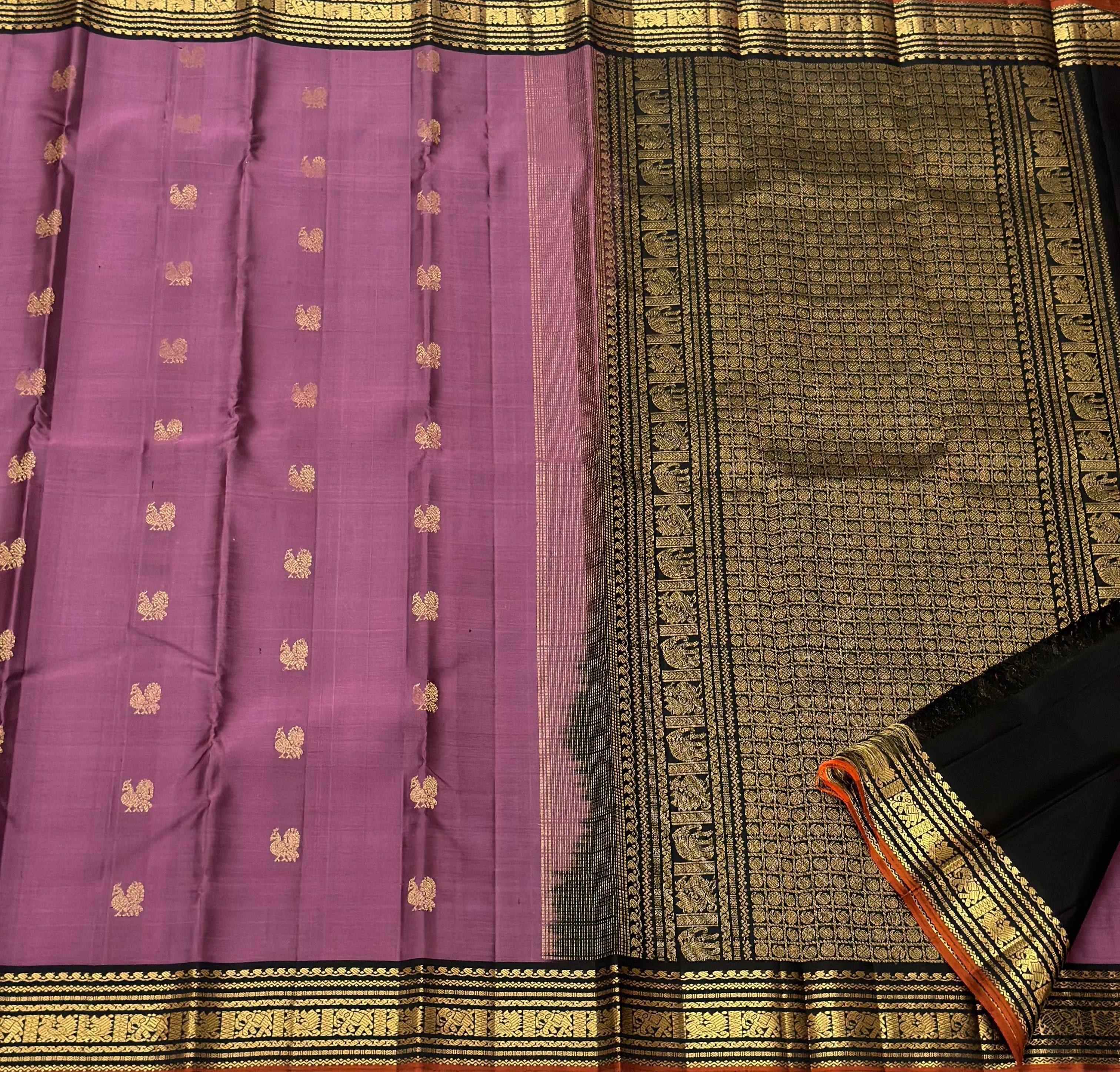 Classic Grape Creamy Mauve 1gm Zari Elegance Kanchipuram Handloom Silk Saree SS24199