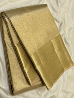 Load image into Gallery viewer, Classic Shimmer Oatmeal Beige Diagonal Rectangular Design Brocade 2gm Zari Bridal Elegance Kanchipuram Handloom Silk Saree SS27479
