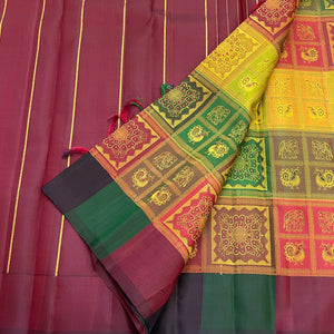 Classic Maroon Green Orissa Design Elegance Kanchipuram Handloom Silk Saree SS20527