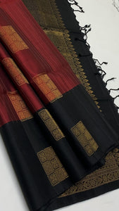 Brick Red & Charcoal Black Elegance Handloom Soft Silk Saree SS23250