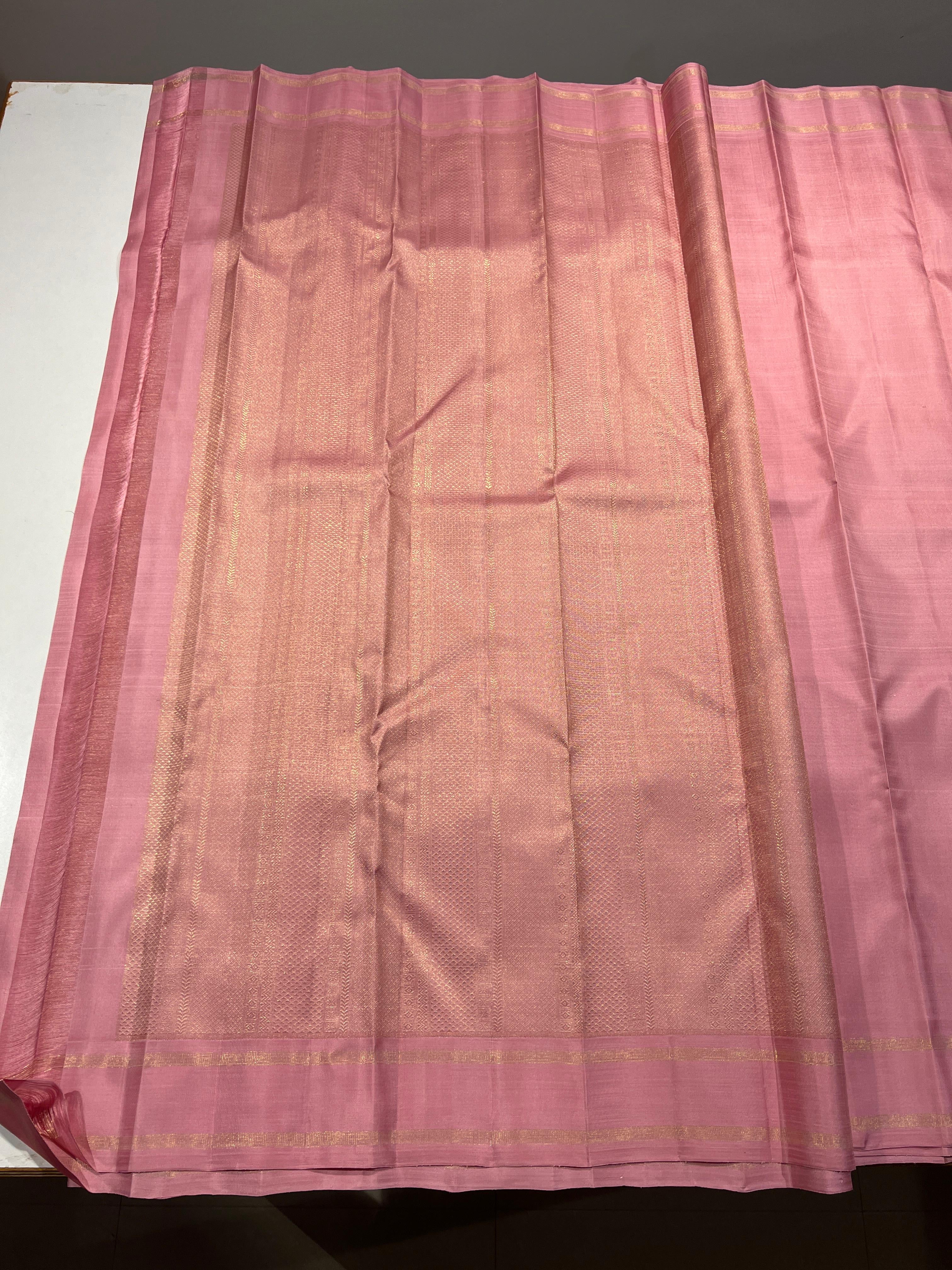 Classic Onion Pink 4gm Zari Korvai Elegance Kanchipuram Handloom Silk Saree SS23661