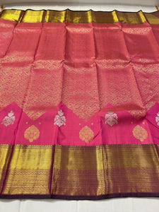 Classic Rose Pink 2gm Zari Thread Work Kanchipuram Handloom Silk Saree SS26021