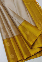 Load image into Gallery viewer, Classic Champagne Beige &amp; Yellow Double Warp Elegance Handloom Soft Silk Saree SS28364
