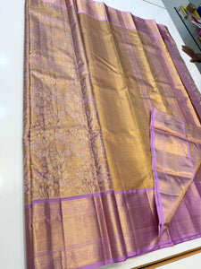 Classic Shimmer Gold & Lavender Bridal Elegance Kanchipuram Tissue Handloom Silk Saree SS26011