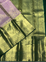 Load image into Gallery viewer, Classic Lavender &amp; Bottle Green 2gm Zari Bridal Elegance Kanchipuram Handloom Silk Saree SS25360

