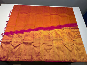 Classic Apricot Orange 1gm Zari Rising Temple Border Elegance Kanchipuram Handloom Silk Saree SS24135