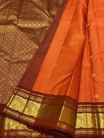 Load image into Gallery viewer, Classic Apricot Orange &amp; Burnt Orange 2gm Zari Vaira Oosi Elegance Kanchipuram Handloom Silk Saree SS25328

