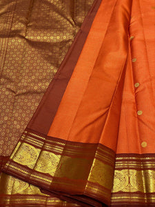 Classic Apricot Orange & Burnt Orange 2gm Zari Vaira Oosi Elegance Kanchipuram Handloom Silk Saree SS25328