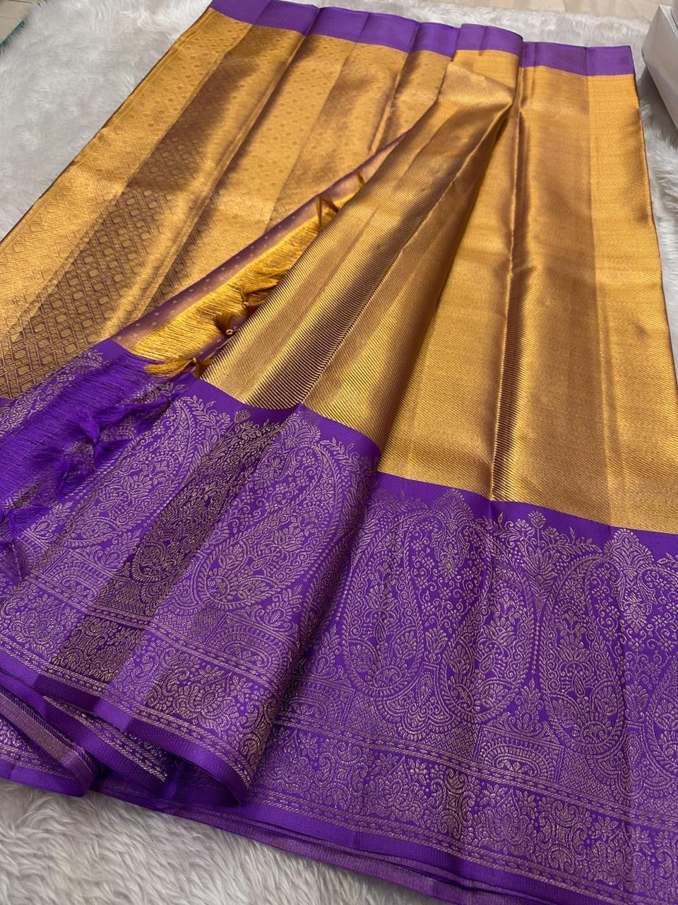 Jyothika inspired Gold & Lavender 2gm Zari Bridal Elegance Kanchipuram Handloom Silk Saree SS24230