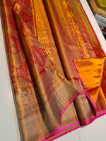 Load image into Gallery viewer, Classic Fiery Red Gold Bridal Elegance Tissue Kanchipuram Handloom Silk Saree SS27984

