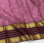 Load image into Gallery viewer, Classic Creamy Pink &amp; Chocolate Brown 1gm Zari Elegance Kanchipuram Handloom Silk Saree SS24504
